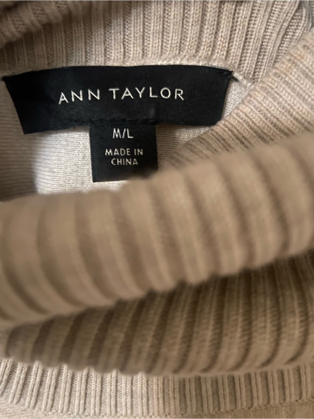 Ann Taylor Taupe Ribbed Cowl Neck Sweater